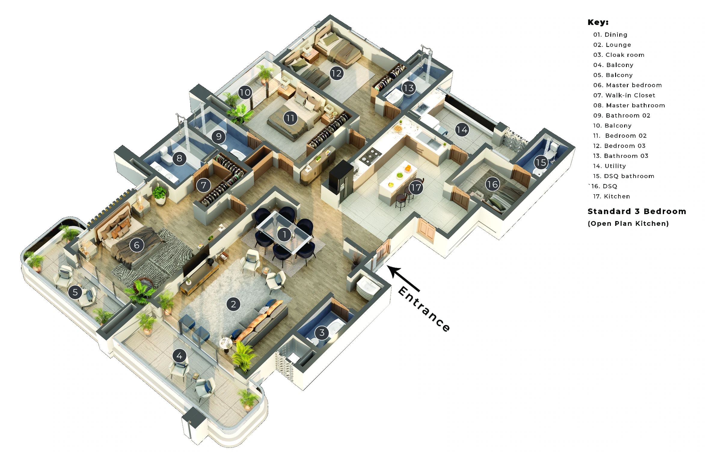 3 bedrooms + DSQ · Standard layout